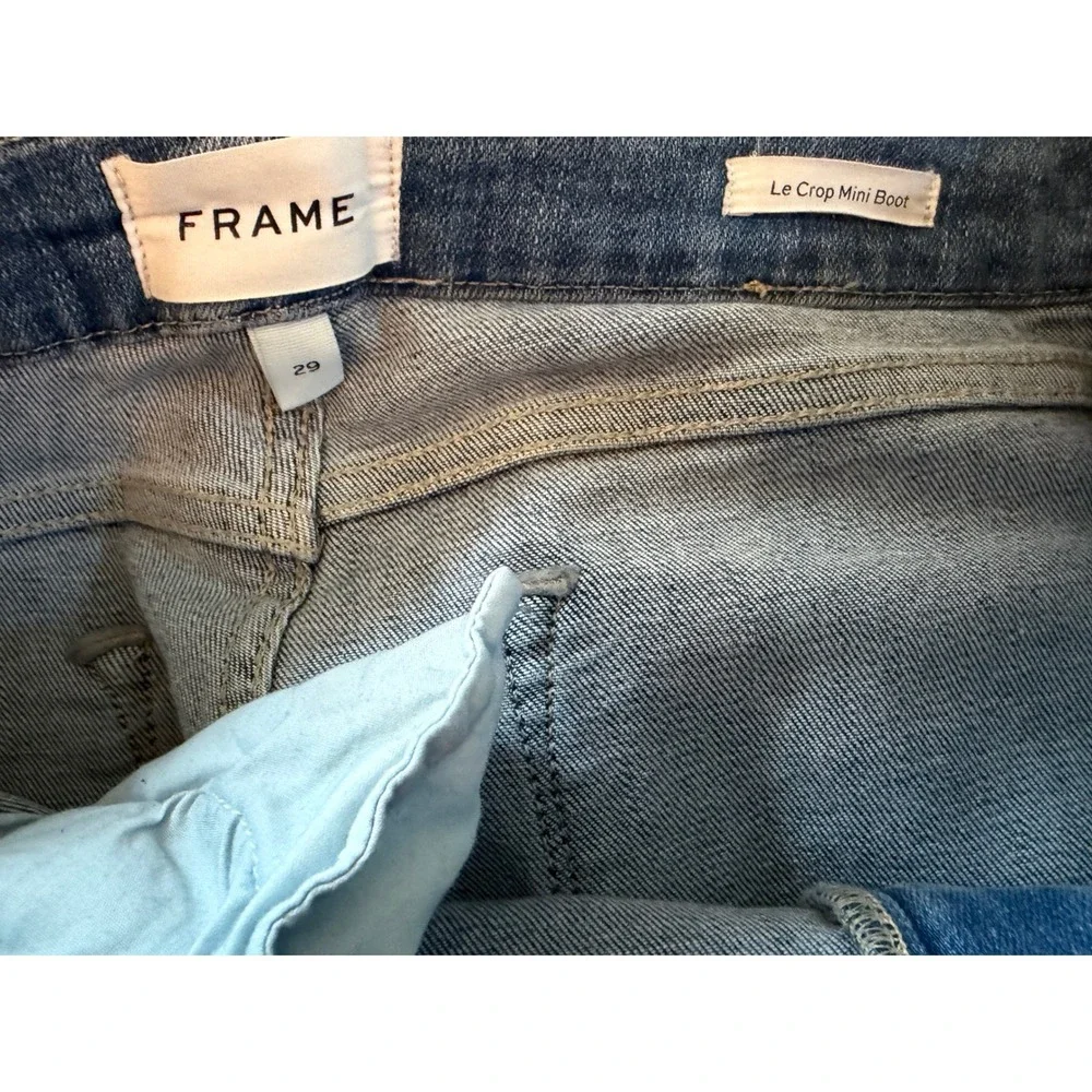FRAME Le Crop Mini Boot Jeans Kincord Light Wash Raw Frayed Step Hem‎ Size 29 - Picture 3 of 11